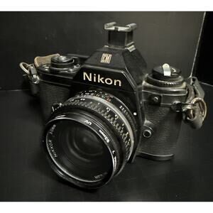Nikon EM 35mm Film Camera w Nikkor 50mm Prime f/1.8 Lens F Mount Tested